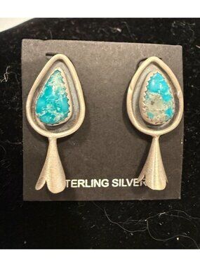 Artisan Sterling Silver Whitewater Turquoise Squash Statement Earrings Boho Gift